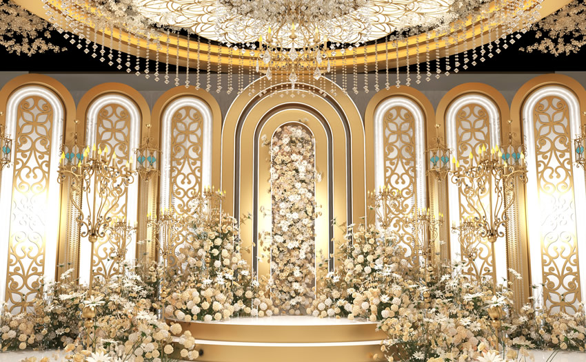 磐石香槟色调婚礼堂效果展示